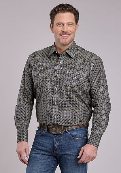 Roper Men's Long Sleeve Pine Foulard Snap Shirt