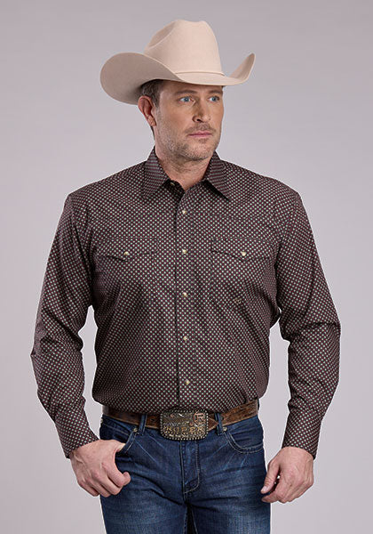 Roper Men's Long Sleeve Amarillo Print Snap Shirt - Red Star Geo
