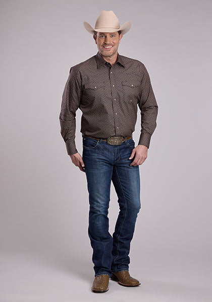 Roper Men's Long Sleeve Amarillo Print Snap Shirt - Red Star Geo