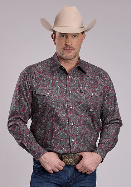 Roper Men's Long Sleeve Amarillo Print Snap Shirt - Iron Paisley