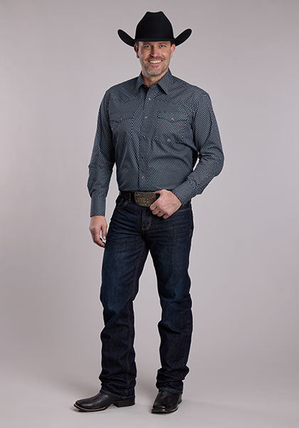 Roper Men's Long Sleeve Amarillo Print Snap-Black