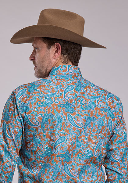 Roper Men's Desert Spring Paisley Long Sleeve Shirt - Rust/Blue