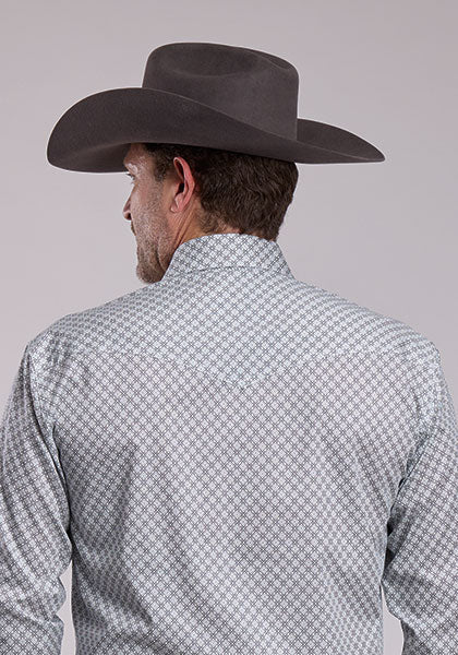 Roper Men's Long Sleeve  Four Point Foulard Print Snap Shirt - Grey