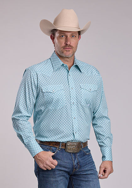 Roper Men's Long Sleeve Snap Four Point Foulard Shirt - Teal