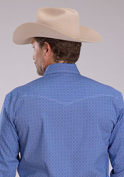 Roper Men's Long Sleeve Stretch Foulard Amarillo Blue Snap Shirt