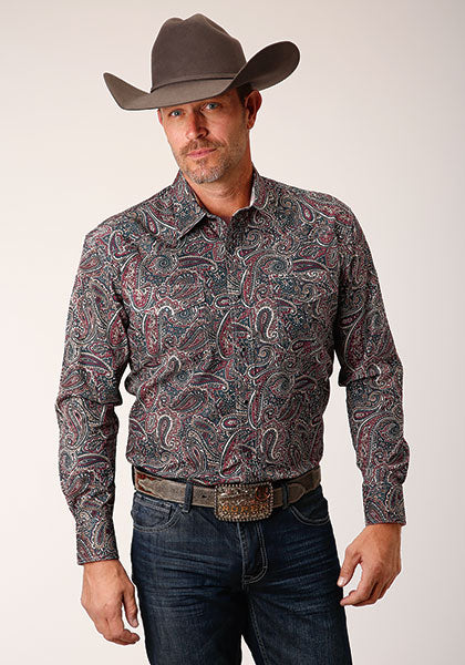 Roper Men's Old Time Paisley Amarillo Long Sleeve Snap Allover Print Shirt