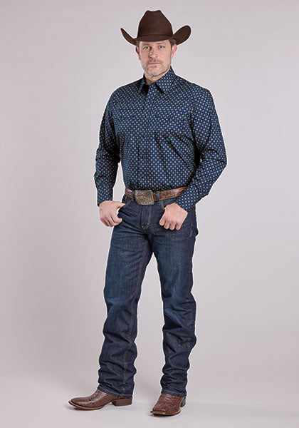 Roper Men's Long Sleeve Amarillo Snap Pinwheel Foulard Blue Shirt