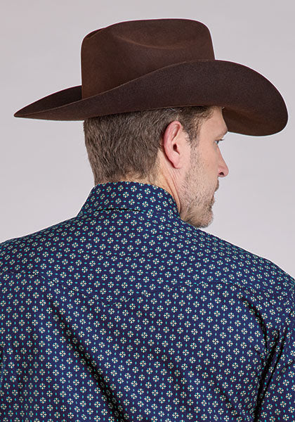 Roper Men's Long Sleeve Amarillo Snap Pinwheel Foulard Blue Shirt