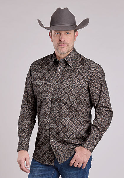 Roper Men's Long Sleeve Amarillo Snap Allover Bronze Medallion Shirt