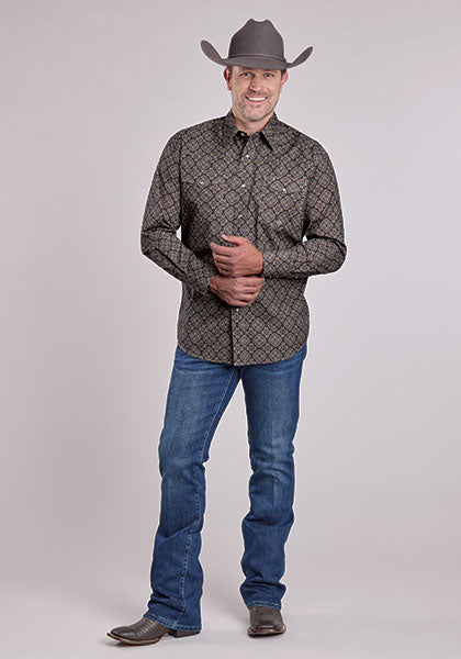Roper Men's Long Sleeve Amarillo Snap Allover Bronze Medallion Shirt