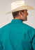 Roper Men's Turquoise Solid Color Print Poplin Stretch Long Snap Shirt