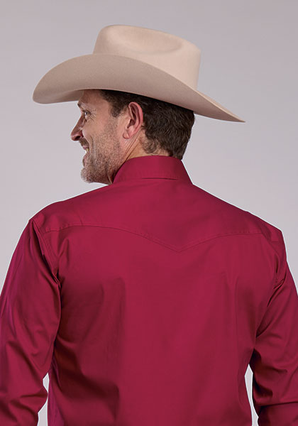 Roper Men's Long Sleeve  Solid Print Snap Shirt - Red