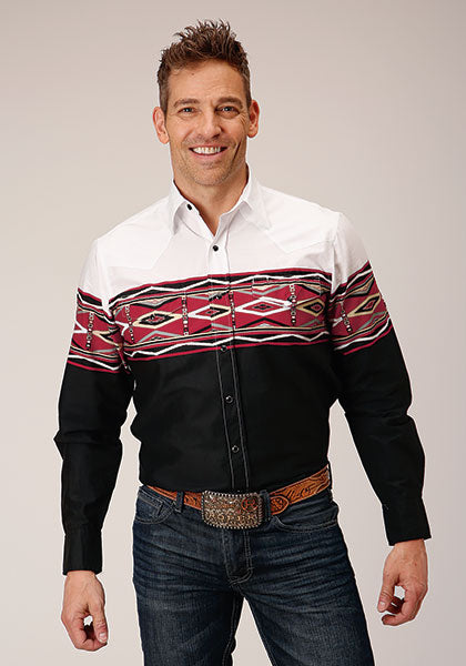 Roper Men's Long Sleeve Snap Border Print Tribal Border Shirt