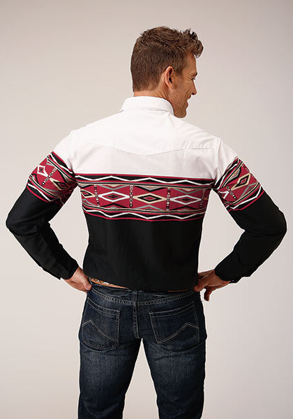 Roper Men's Long Sleeve Snap Border Print Tribal Border Shirt