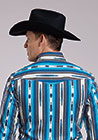 Roper Men's Long Sleeve  Deadstock Stripe Print Snap Shirt- Blue