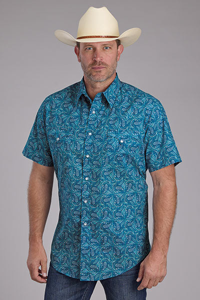 Roper Men's Short Sleeve Blue Paisley Snap Shirt