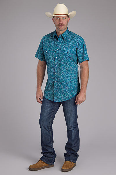 Roper Men's Short Sleeve Blue Paisley Snap Shirt