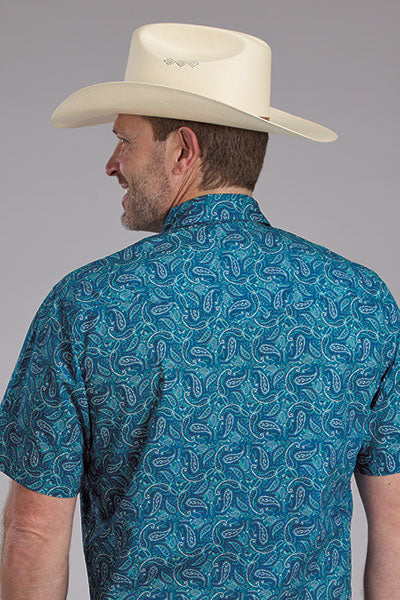 Roper Men's Short Sleeve Blue Paisley Snap Shirt