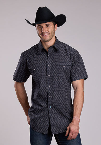 Roper Men's TQ Aztec Short Sleeve Shirt - Grey