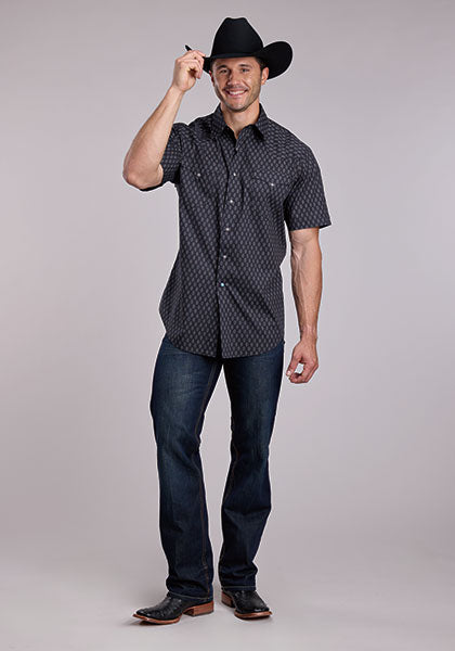 Roper Men's TQ Aztec Short Sleeve Shirt - Grey
