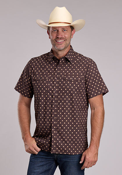 Roper Men's Western Argyle Short Sleeve Shirt - Brown