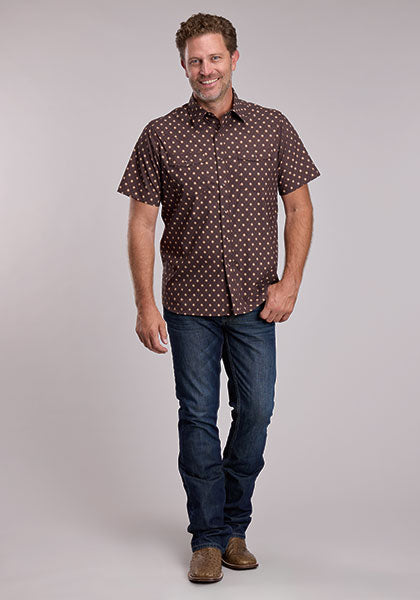 Roper Men's Western Argyle Short Sleeve Shirt - Brown