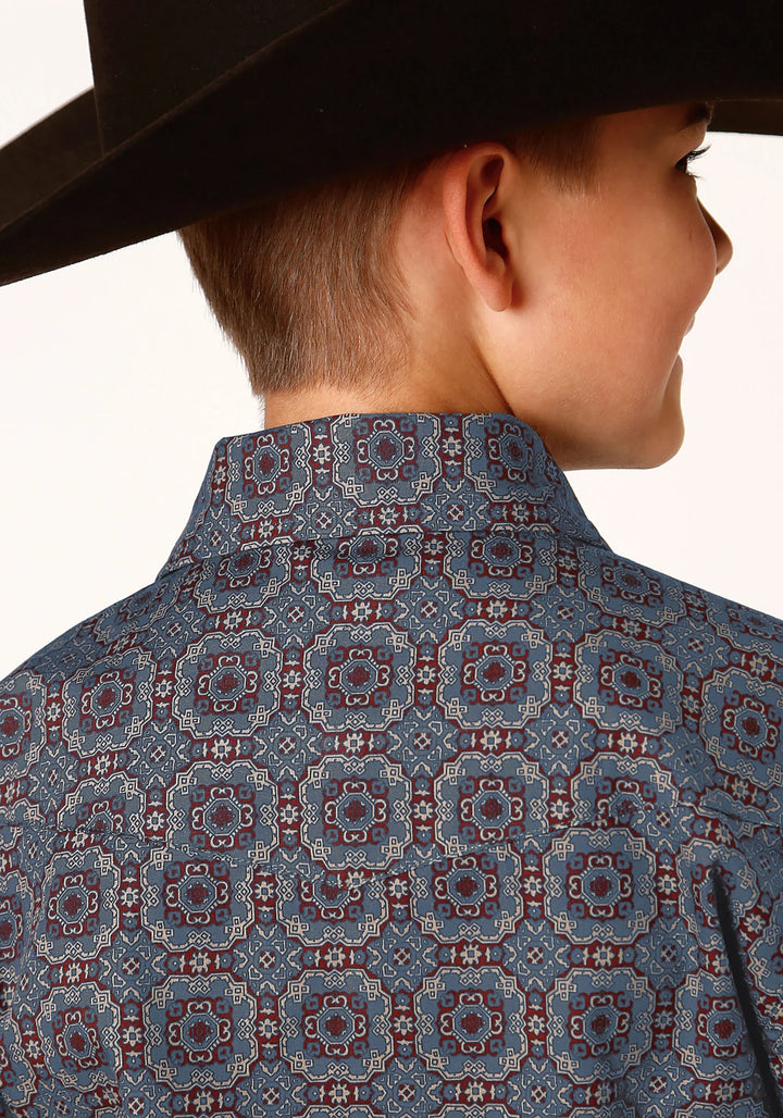 Roper Boys Long Sleeve Snap Redwood Medallion Western Shirt