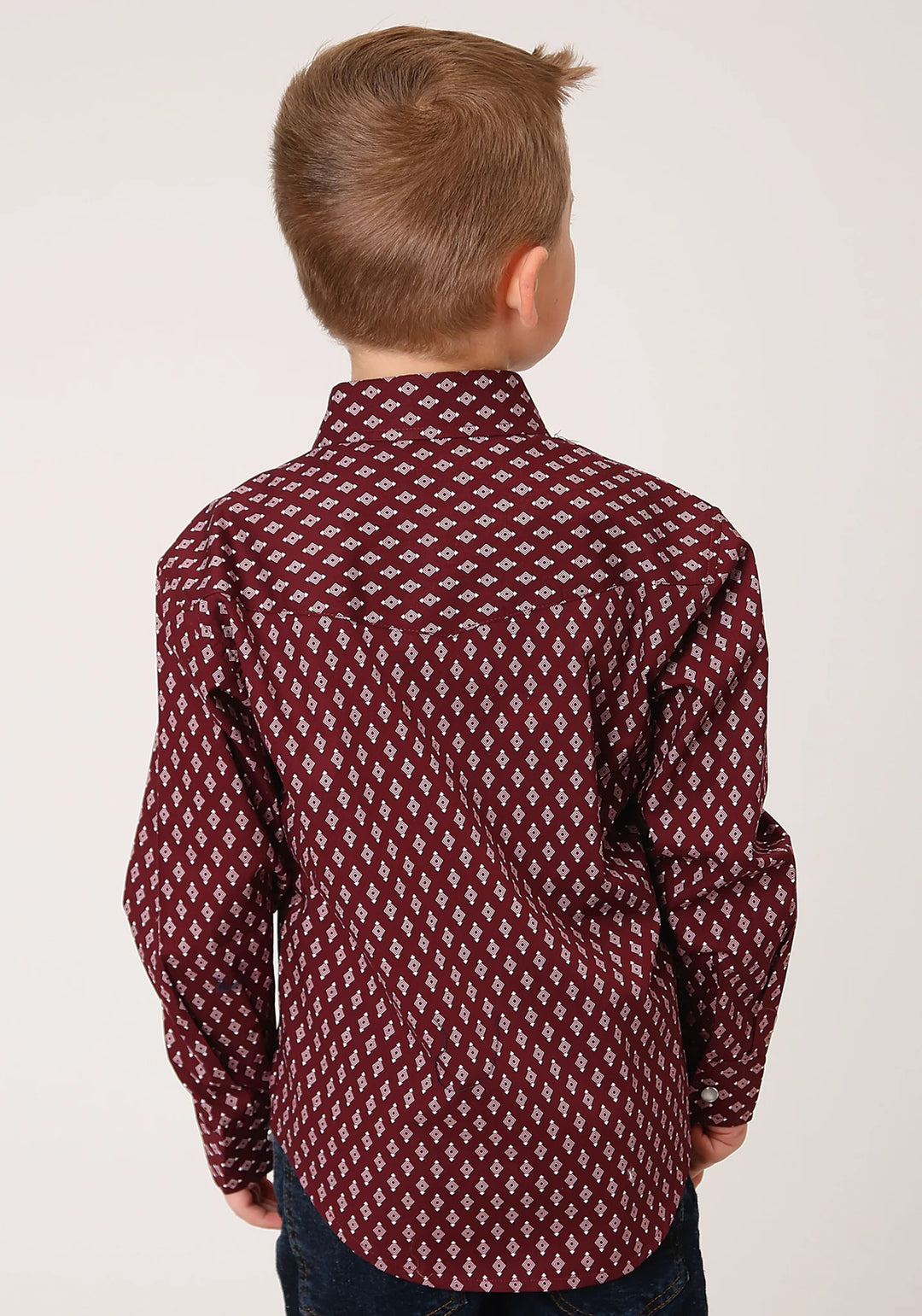 Roper Boys Long Sleeve Snap Point Diamonds Wine Western Shirt