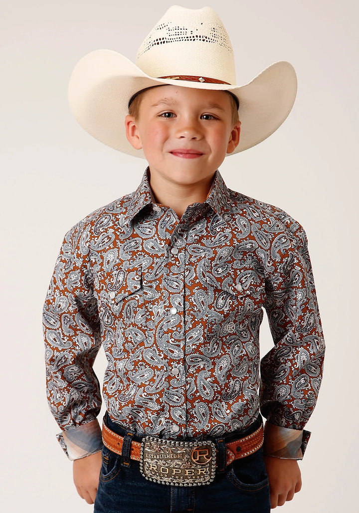 Roper Long Sleeve Snap Copper Spring Paisley Western Shirt