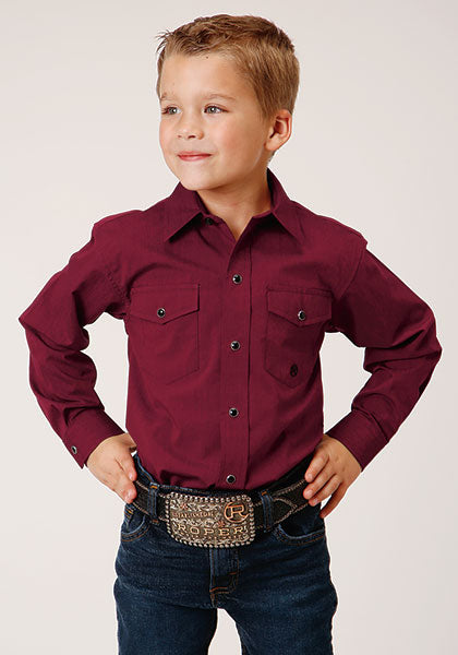 Roper Boys Long Sleeve Solid Snap Shirt - Wine