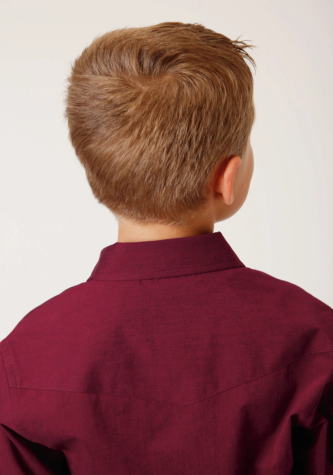 Roper Boys Long Sleeve Snap Black Fill Solid Wine Western Shirt