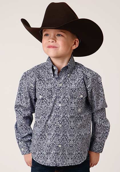 Roper Boys Long Sleeve Amarillo Print Button Shirt - Crystal Medallion
