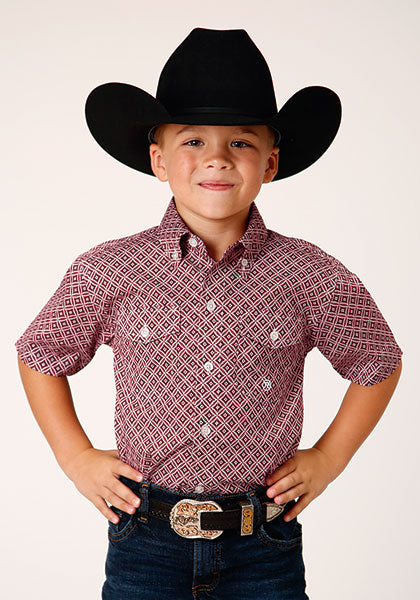 Roper Boys Short Sleeve Amarillo Print Button Shirt -  Red Diamond Foulard