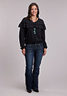 Roper Womens  Long Sleeve Shirt Solid V-Neck blouse- Black