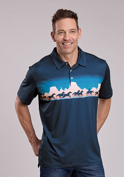 Roper Men's Mesa Border Print Short Sleeve Shirt - Blue