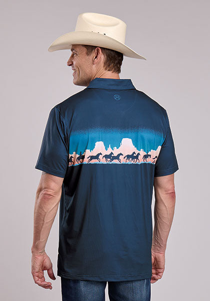 Roper Men's Mesa Border Print Short Sleeve Shirt - Blue