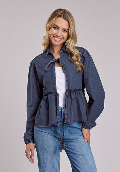 Roper Womens Outerwear Solid Denim Jacket-Blue