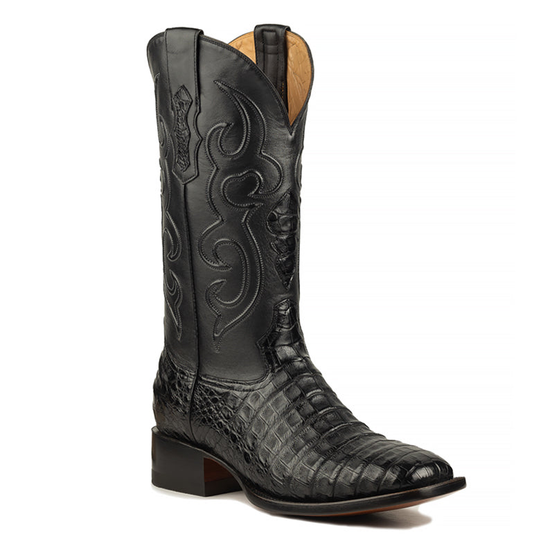 Zavala Caiman Belly Rodeo Square Toe Boot-Black