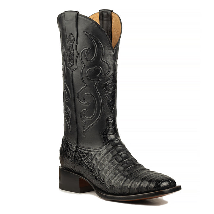 Zavala Caiman Belly Rodeo Square Toe Boot-Black