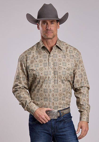 Stetson Men's Long Sleeve Gold Coin Medallion Snap Shirt