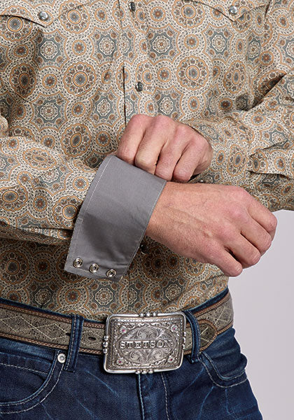 Stetson Men's Long Sleeve Gold Coin Medallion Snap Shirt