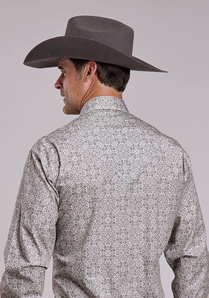 Stetson Men's Print Snap Long Sleeve Shirt -Grey Paisley