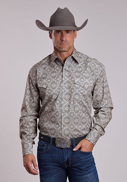 Stetson Men's Print Snap Long Sleeve Shirt -Grey