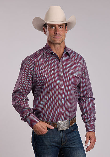 Stetson Men's Long Sleeve Snap Print-Wine