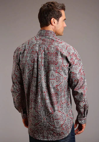 Stetson Mens Wine Medallion Paisley Western Shirt