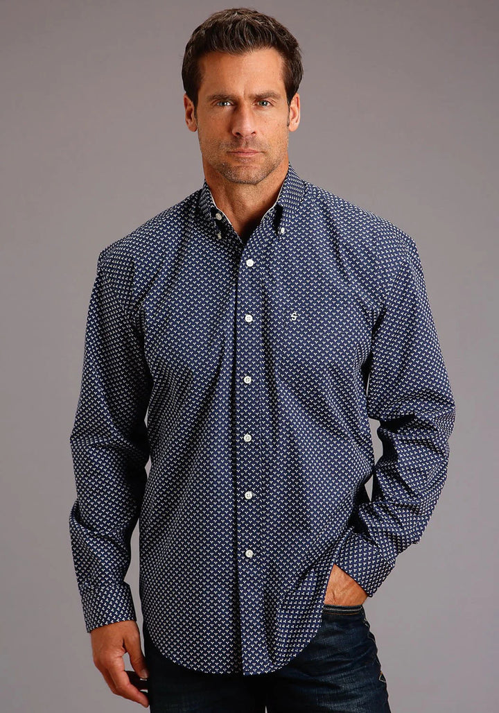 Stetson Mens Blue Polaris Geo Western Shirt