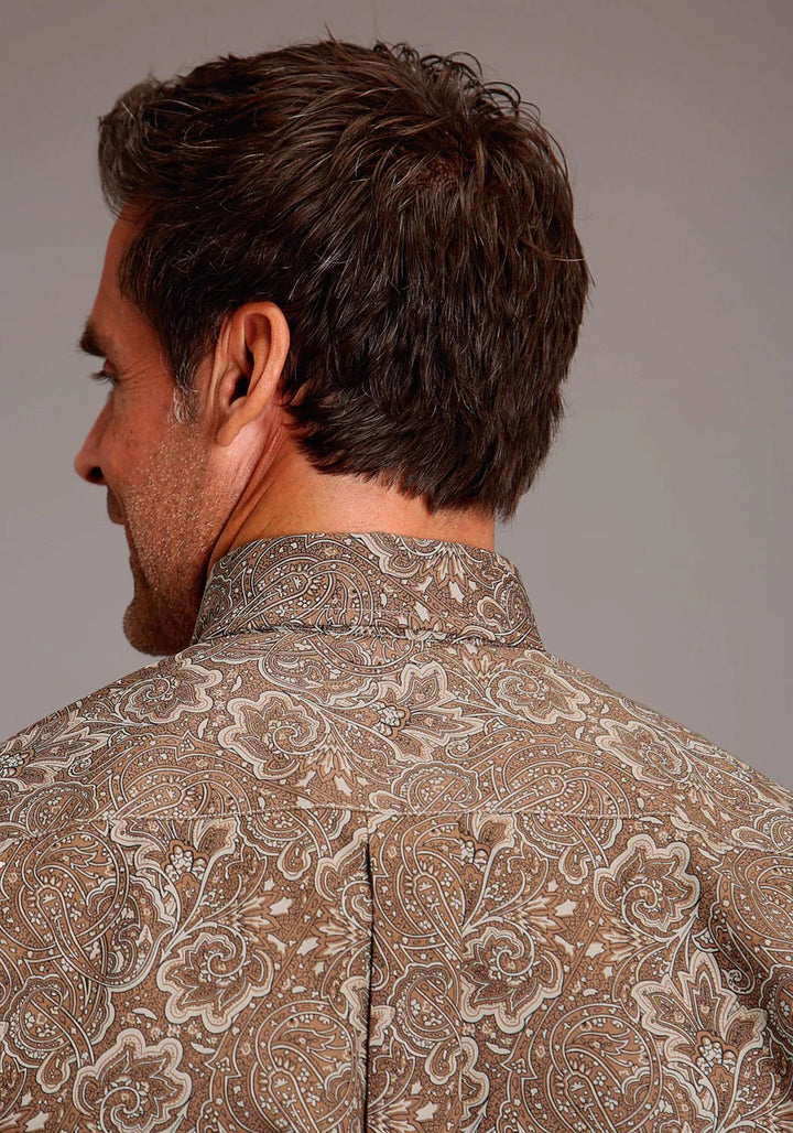 Stetson Mens Leather Paisley Brown Western Shirt