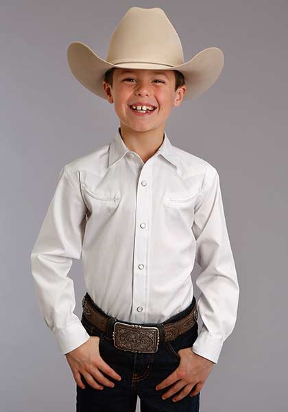 Stetsons Boy Long Sleeve Solid Snap Shirt-White