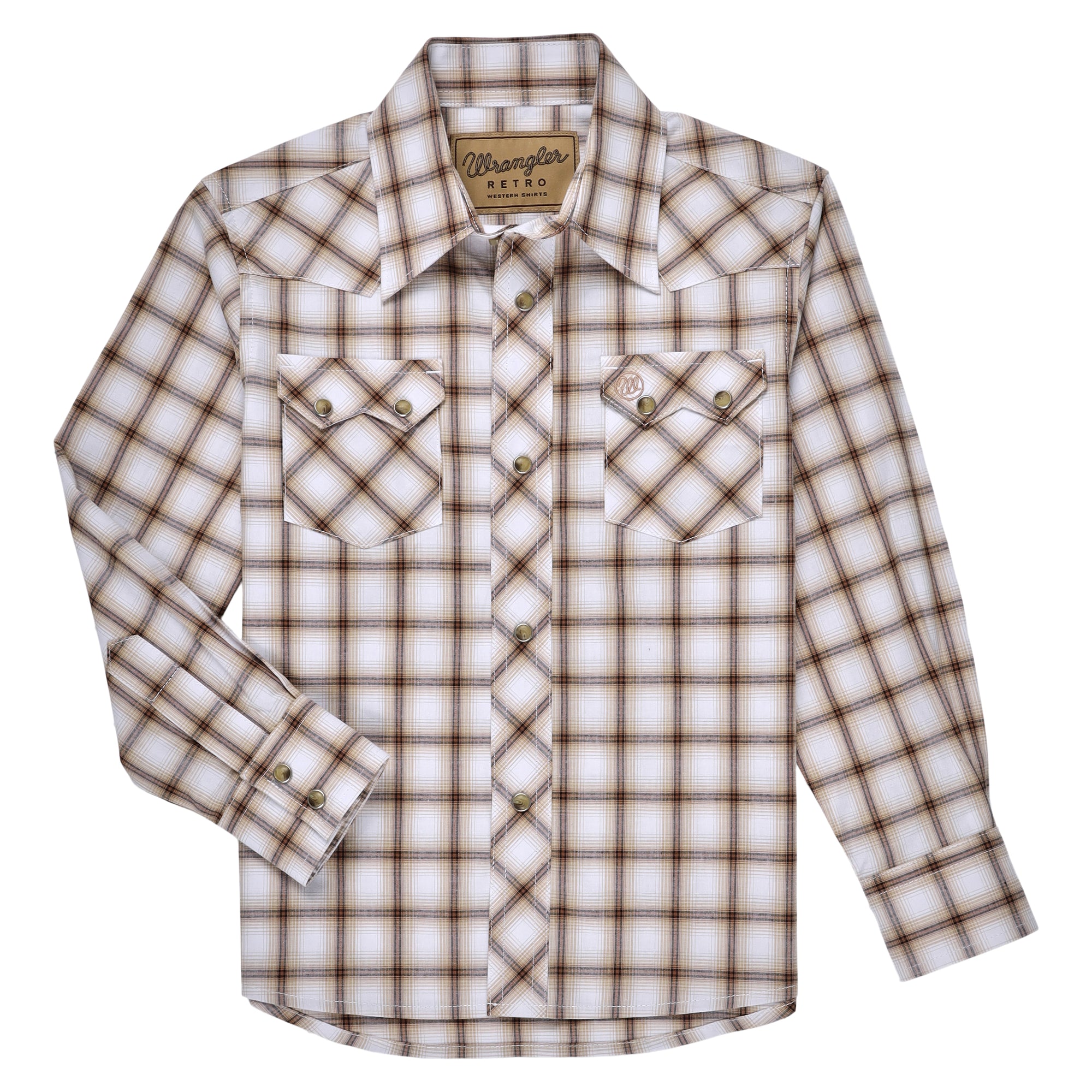 Wrangler Boy's Retro Long Sleeve Snap Shirt Brown/Cream Square