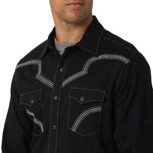 Rock 47 by Wrangler Men's Long Sleeve Shirt Black / White Stitching